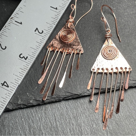 CCO REDUCED Artisan Designed Copper Fringe Dangle Fall Wardrobe Earrings - Picture 10 of 10